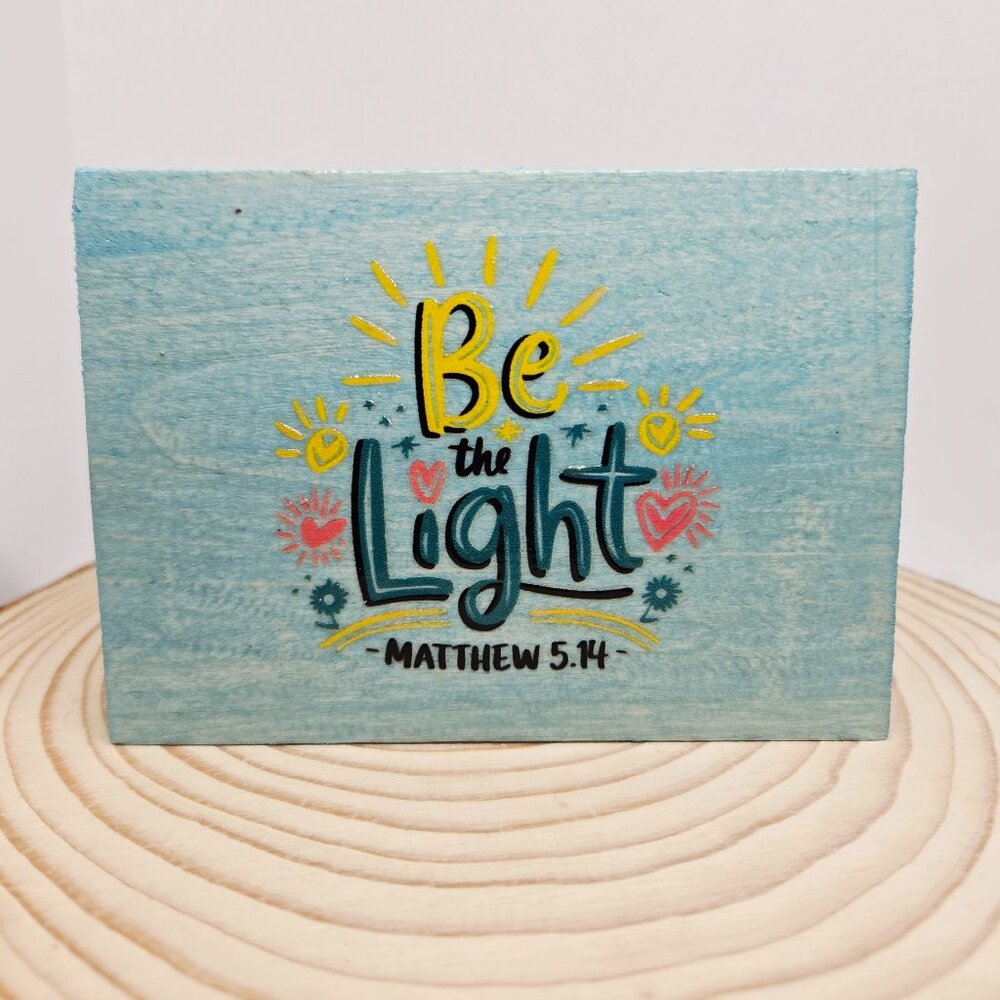 Handcrafted Home Decor Faith "Be the Light Matthew 5:14" Tiered Tray Wood Sign